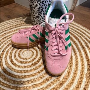 Adidas Women's Pink and Green Suede Platform Gazelle Sneakers
